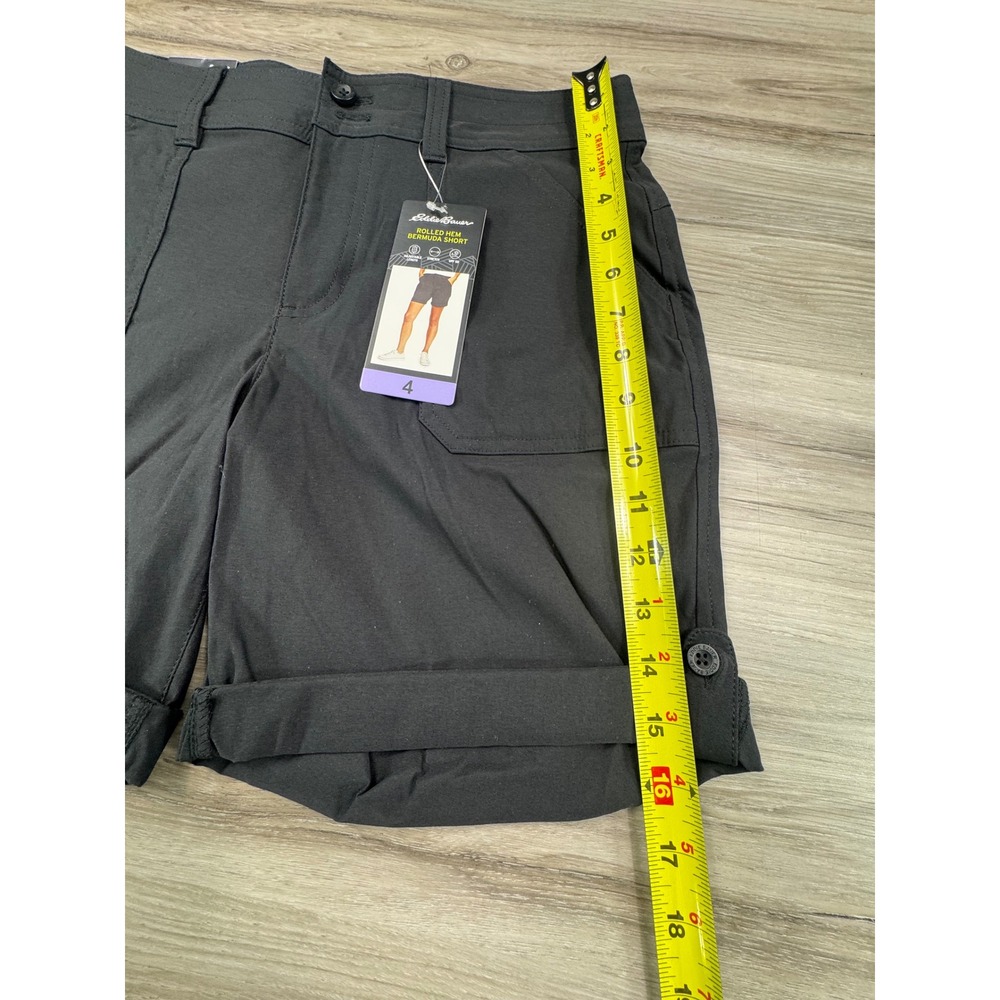 NWT Eddie Bauer Womens Rolled Hem Bermuda Shorts Black Stretch Hiking Size 4 - Picture 4 of 16